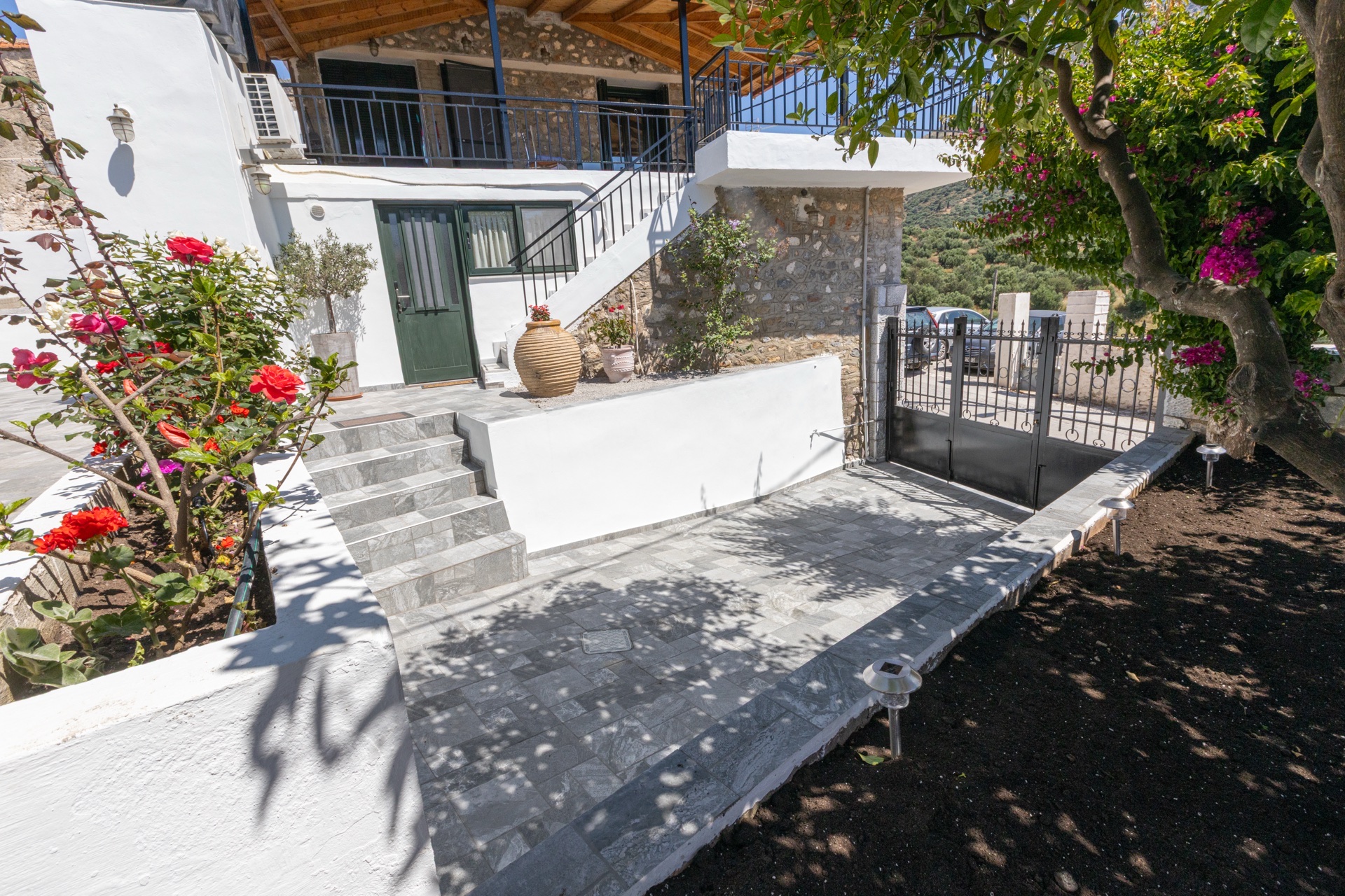 Private covered parking garage, Koufantonis Mansion vacation rental Kotronas